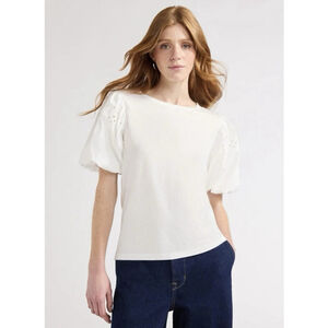 Free Assembly Eyelet Lace Puff Sleeve Top Plus Sz XXL White Boho Peasant Preppy